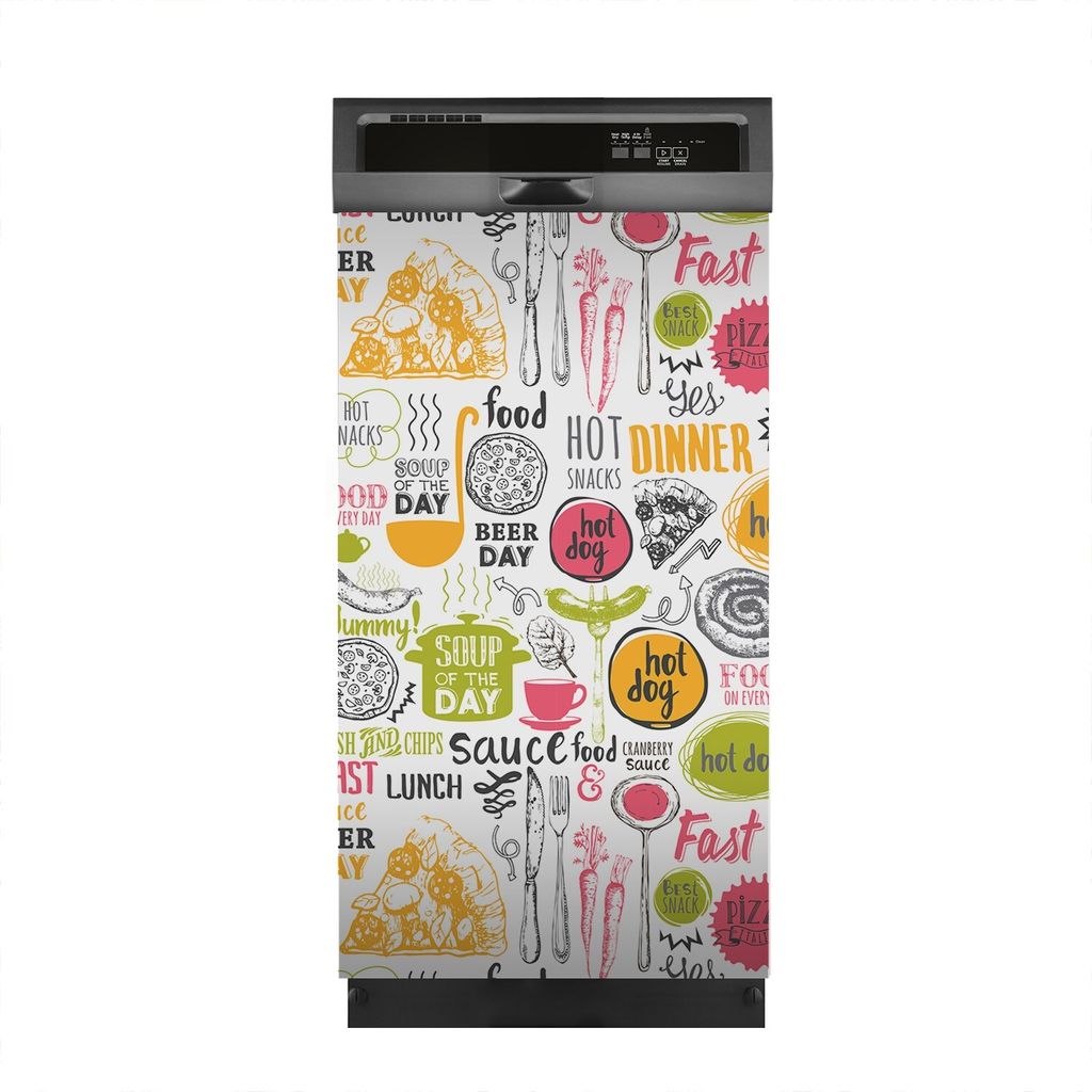 Magnete Dekorative 45x80 cm Küche Magnetmatte Spülmaschine - Fast Food Symbole