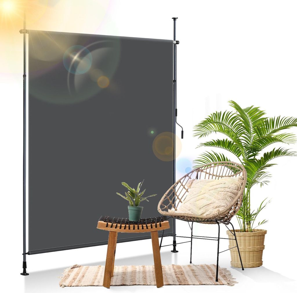 Ikodm Senkrechtmarkise Außenrollo 200 x 270 cm Balkonrollo mit Handkurbel Sichtschutz Vertikalmarkise ohne Bohren Sonnenschutz Windschutz Markise ...