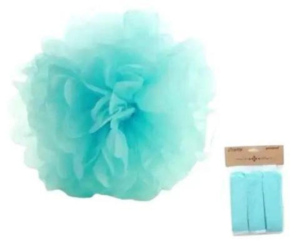 Papierpompon, azurblau, 25 cm, 3 Stück – Penword