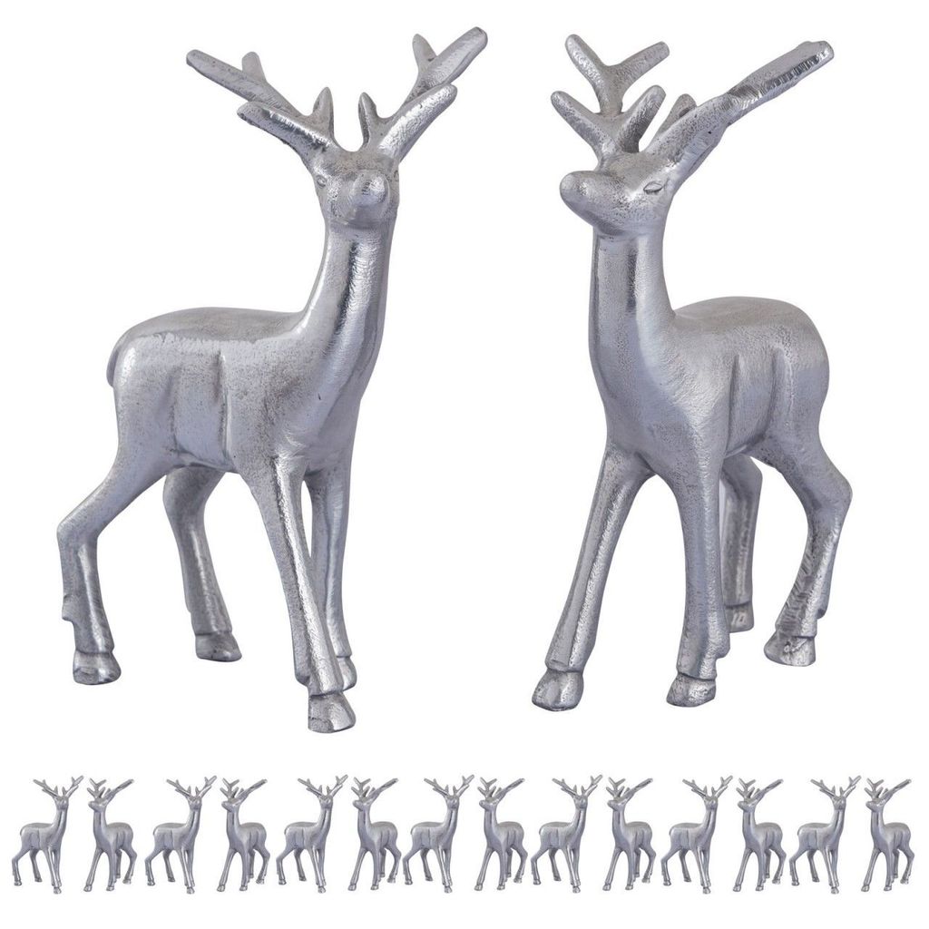 Deko Figur Hirsch VE 8x 2 Stück Tischdekoration Tierfigur silber o. gold Metall Weihnachtsdeko silber