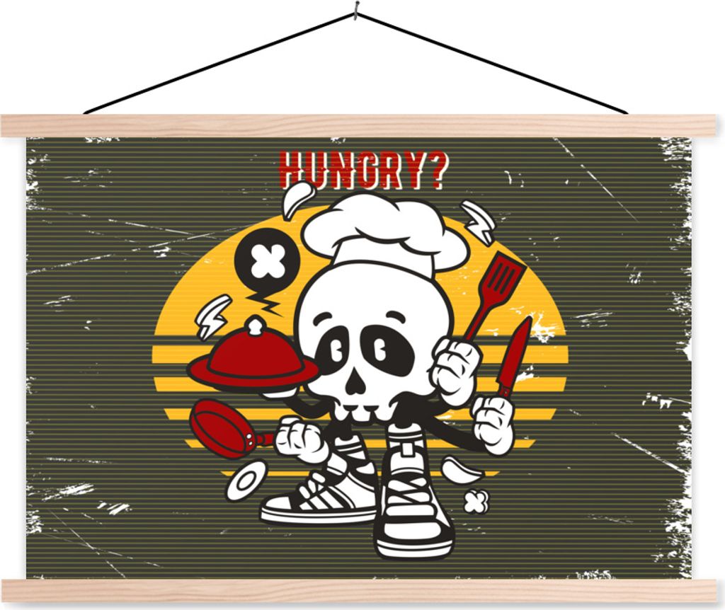 MuchoWow Textilposter Vintage - Küche - Totenkopf 120x80 cm mit holzfarbenen Rahmen - Aufhängeset