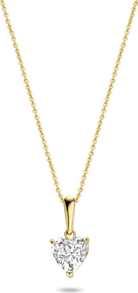 New Bling 9NBG-0237 Gold-Halskette mit Anhänger - Damen - Zirkonia - Herz - 6 mm - Ankerglied - 39 + 3 + 3 cm - 14 Karat - Gold