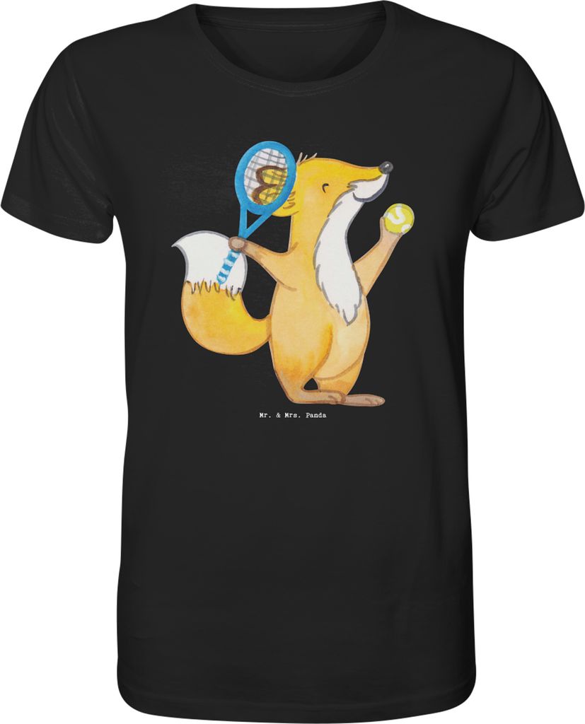 Mr. & Mrs. Panda T-Shirt Herren Fuchs Tennis spielen Größe L - Schwarz - Geschenk, Printshirt, Tennisverein, Tennisclub, Tshirt, Ballsportart, mi...