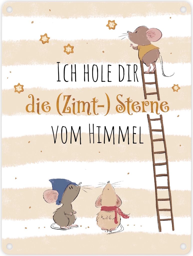 Mäuse Metallschild in 15x20 cm mit Spruch Ich hole dir die Zimt- Sterne vom