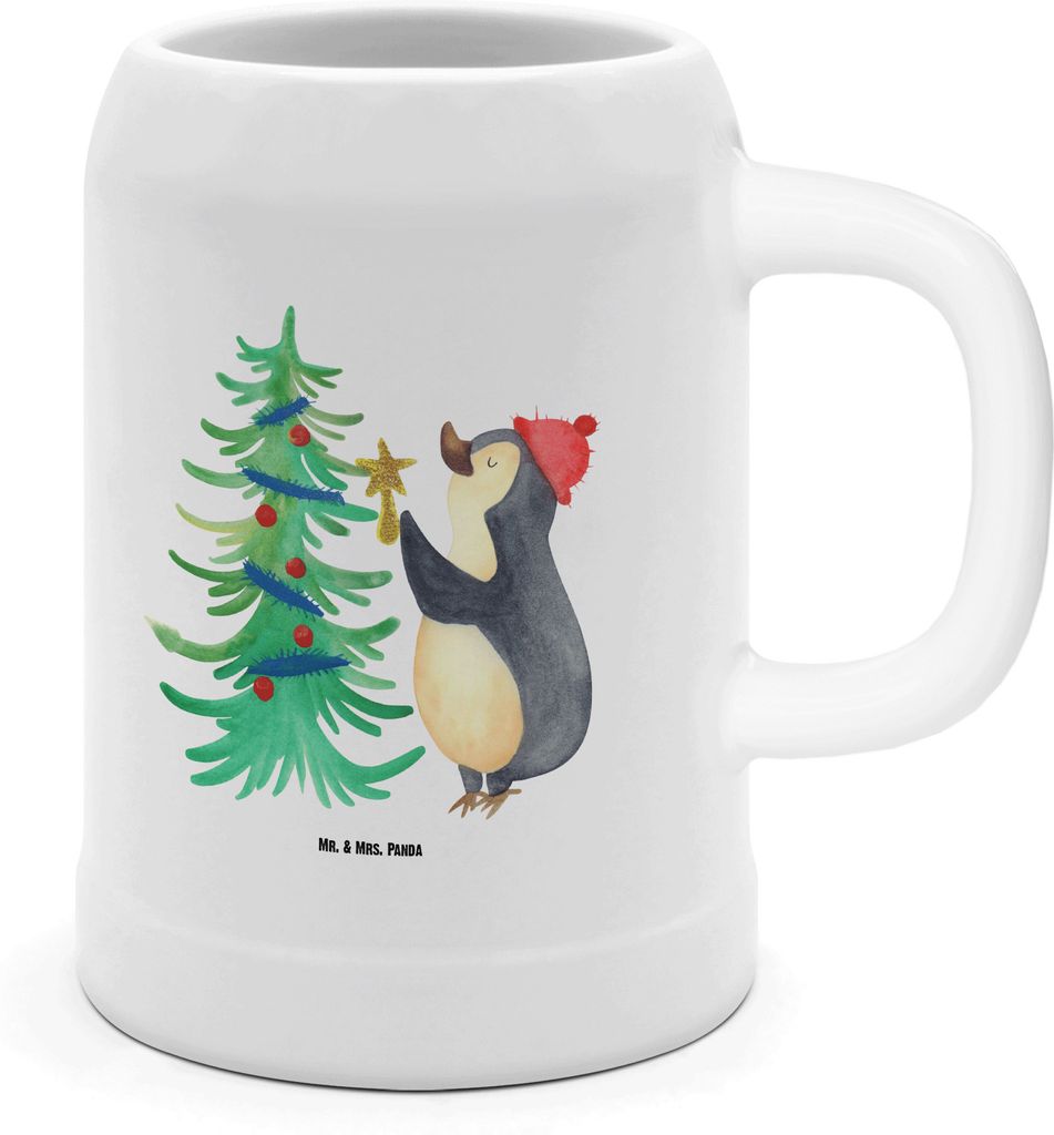 Mr. & Mrs. Panda Steinkrug Pinguin Weihnachtsbaum - Weiß - Geschenk, Winter, Humpen, Weihnachten, Krug, Tonkrug, Bierbecher, Seidel, Wintermotiv