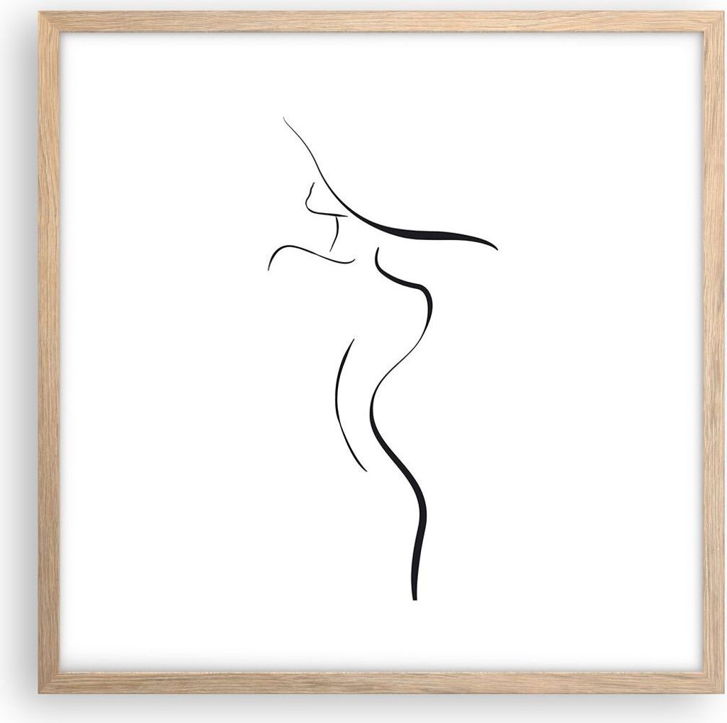 Gerahmtes Poster - Rahmen in heller Eiche - Minimalismus Frau Hut - 50x50 cm - Wand Bild - Wanddeko - Wandbilder - Kunstposter - Wandposter - Bilde...