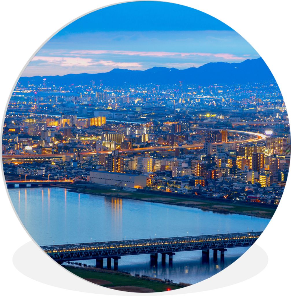 MuchoWow Rundes Wandbild - Runde Bilder Stadtbild von Osaka in Japan in der Abenddämmerung Ø 30 cm Kreis Wanddekoration Kunststoff - Wandkreis ...