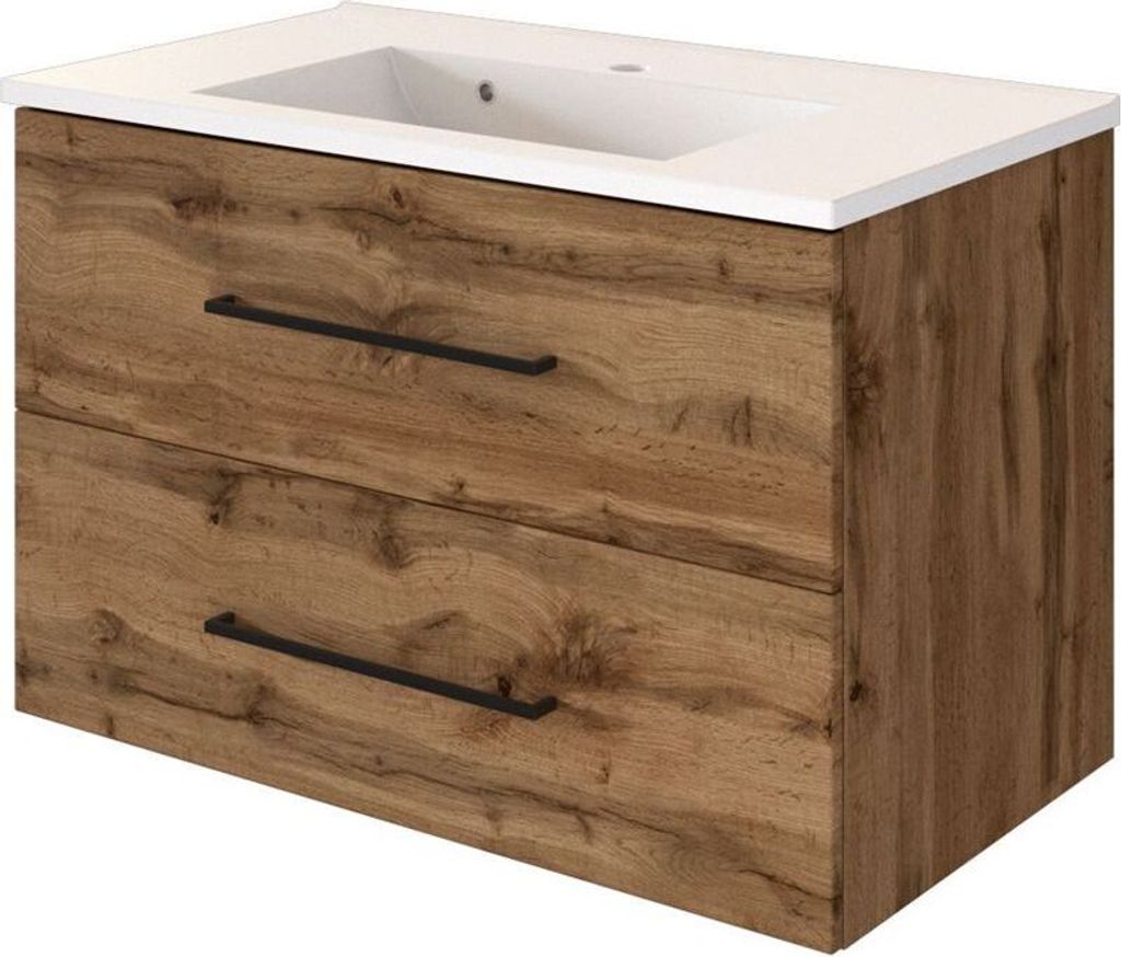 Waschtischunterschrank inkl. Waschbecken 80 cm MANLY-03 Wotaneiche Nb. B/H/T: 80/55/47 cm