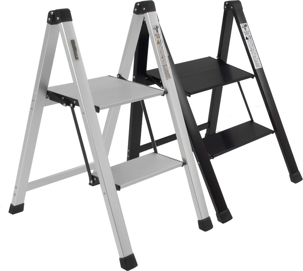 Alu Trittleiter 2-stufig klappbar bis 150 kg silber Anti-Rutsch Trittflächen Klapptritt