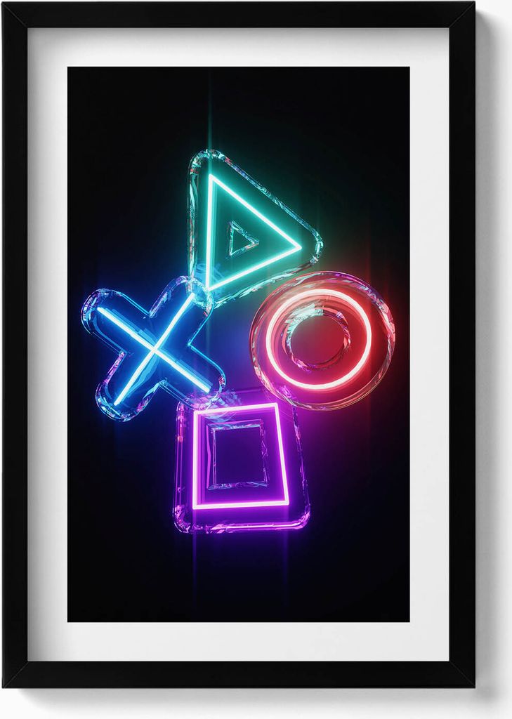 Spielersymbole - Schilder auf dem Konsolen-Pad– Wandbild mit Rahmen – Gerahmtes Bild – Wanddekoration – 40x60 cm – Schwarz