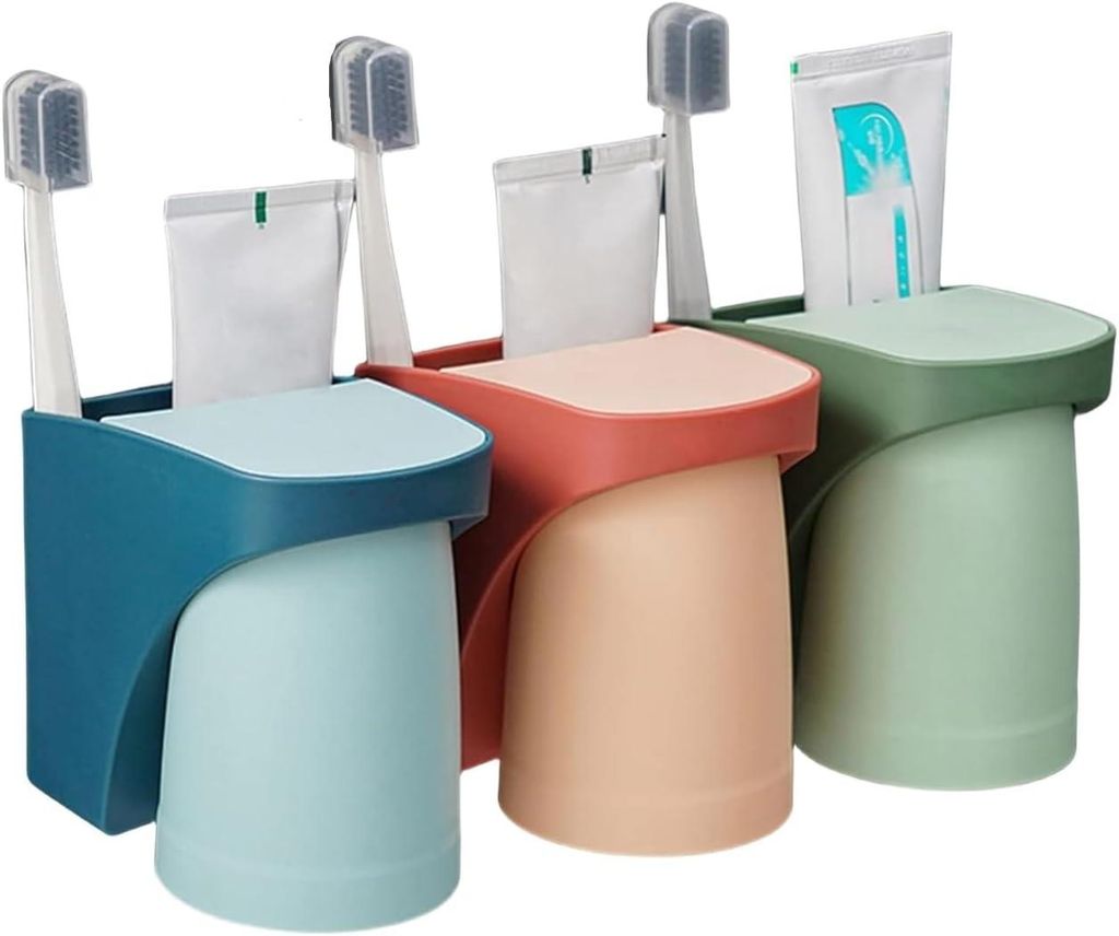 Set mit 3 wandmontierten Bürstenhaltern mit magnetischen Saugnäpfen in Grün, Blau und Rot für elektrische Zahnbürsten