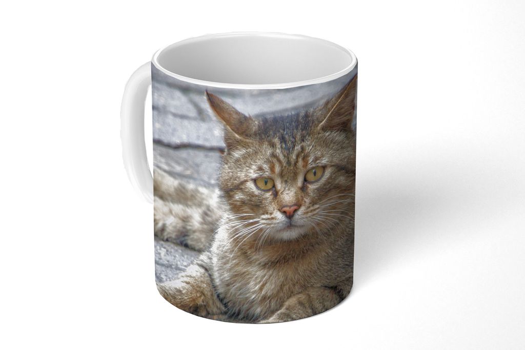 KitchenYeah Tasse Kaffeetasse Kaffeebecher 350 ml Katze - Tier - Braun - Mädchen - Kinder - Jungen - Kind Teetasse - Fototasse - Becher - Kerami...