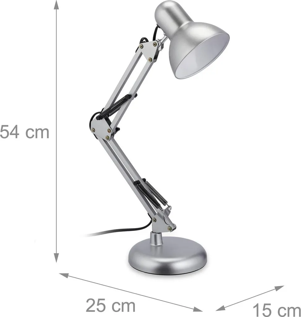 Lampe de table architecte argentée style industriel - Éclairage bureau