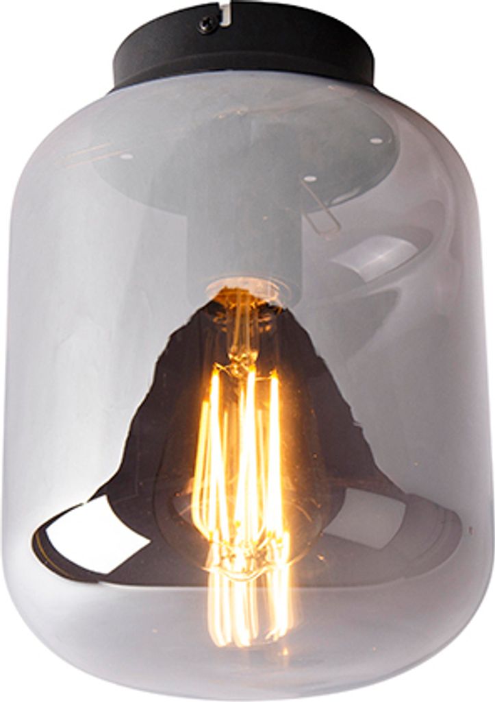 QAZQA - Design Deckenleuchte I Deckenlampe I Lampe I Leuchte schwarz mit Rauchglas - Bliss I Wohnzimmer I Schlafzimmer - Rund - LED geeignet E27