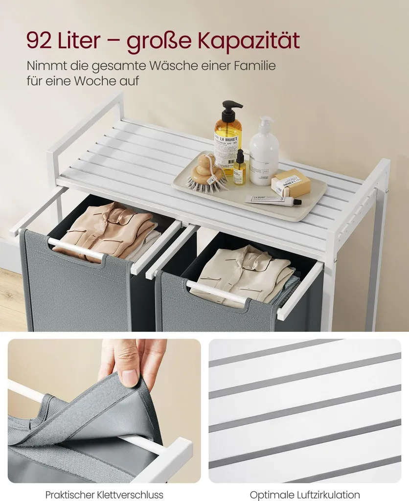 Panier à linge tri sélectif 2 bacs avec tablette pour optimiser l'espace - 4