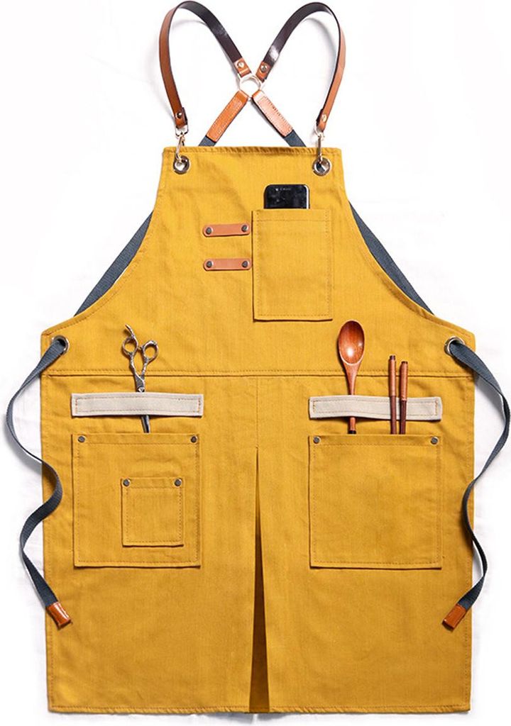 Schürzen für Männer, Frauen mit Taschen, Baumwolle, strapazierfähig, für Küche, Werkstatt, Grillen, Kochschürze