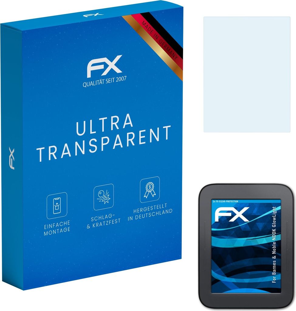 atFoliX FX-Clear 2x Schutzfolie kompatibel mit Barnes & Noble NOOK GlowLight Displayschutzfolie