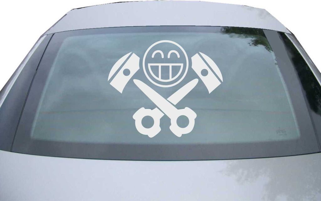 Indigos UG - Aufkleber Heckscheibe & Motorklappe DE2194 - silber - 600x507 mm - Kolben Skull - Auto Scheiben Fenster Heckklappe Tuning Racing JDM -...