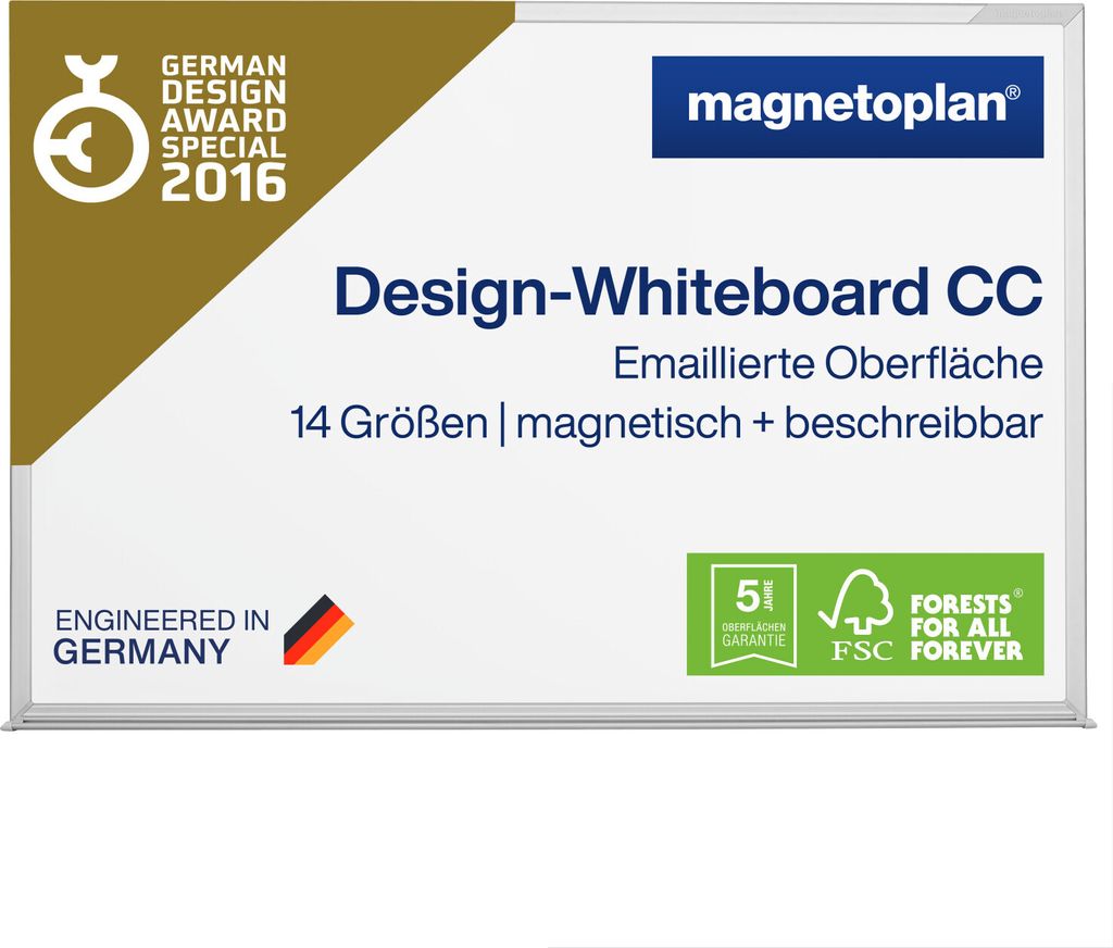 Magnetoplan Design-Whiteboard CC mit Ablageleiste - 60x45cm - emaillierter Oberfläche - Weiß