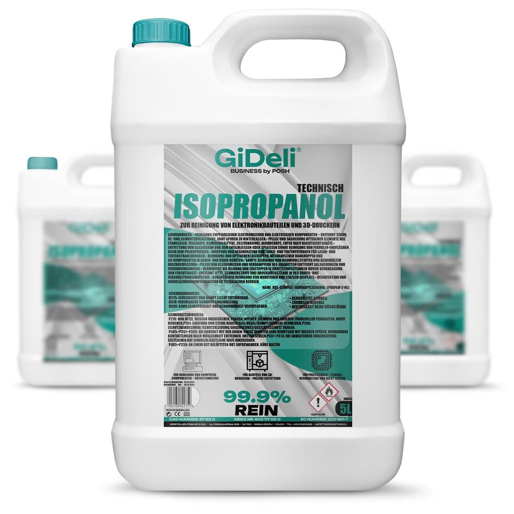 Isopropanol 15L Technisch 99,9% IPA Reiniger & Entfetter für Industrie GiDeli