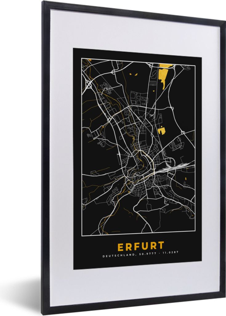 MuchoWow® Gerahmtes Poster Schwarz und Gold - Stadtplan - Produktbild 