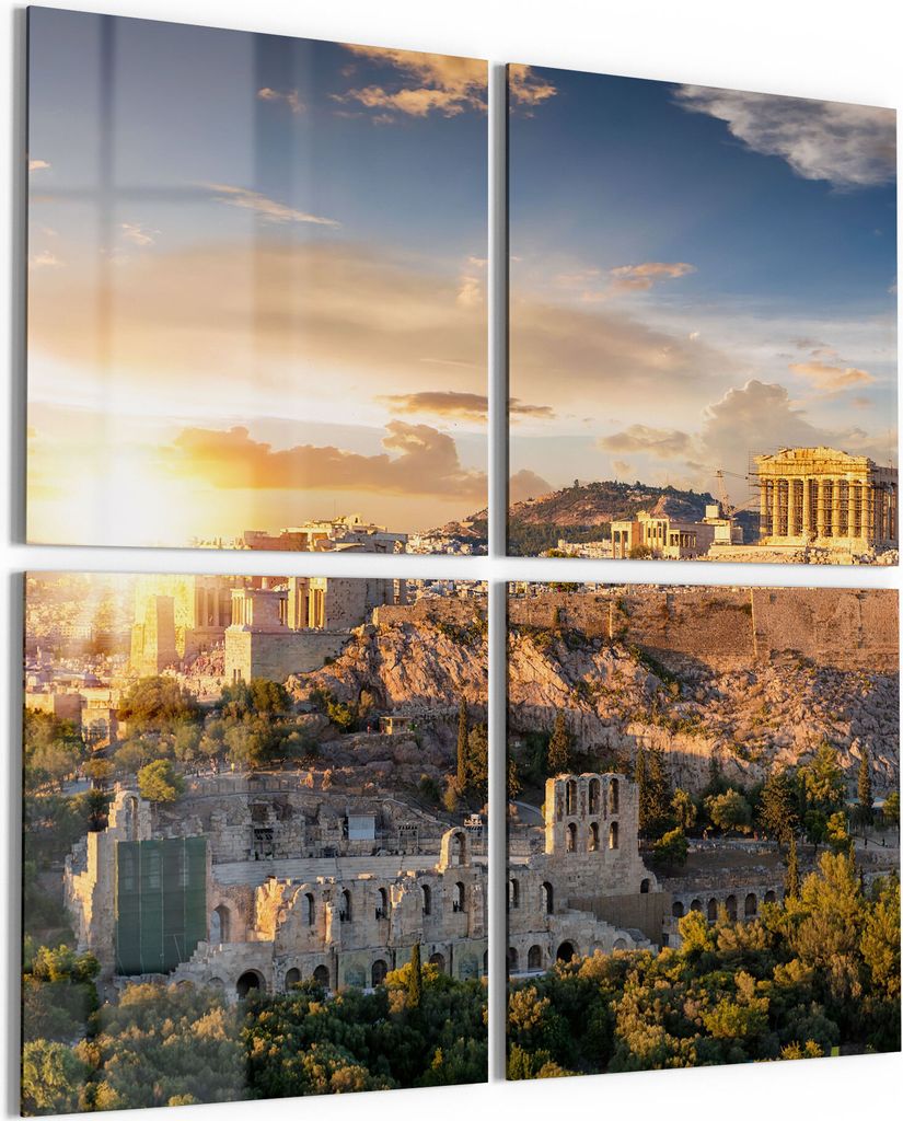 DEQORI Glasbilder Acryl 4x50x50 cm 'Athener Akropolis' Wandbilder XXL groß