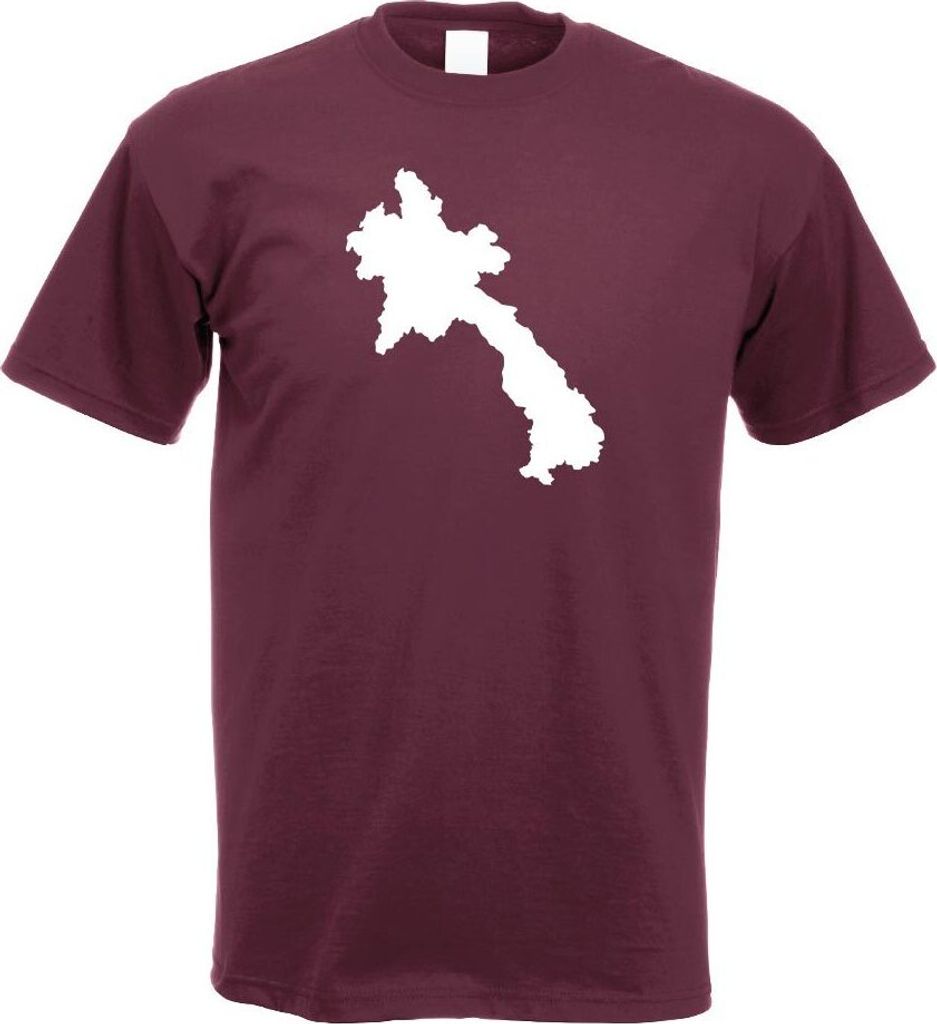 Kiwistar - T-Shirt - Burgund - Laos Umriss Kontur Herren Funshirt Bedruckt Design Sprüche Spruch Motive - mit Motiv Bedruckt - Funshirt Design - S...
