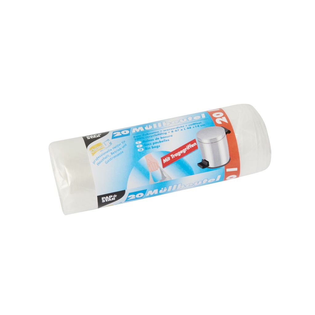 Sacs poubelles PAPSTAR avec poignée, 20 litres, 12 my, Image du produit 