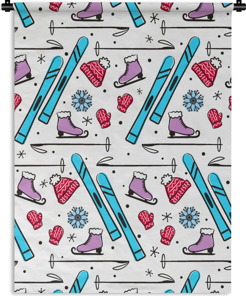 MuchoWow Wandteppich Wandbehang Wintersport - Schnittmuster - Schlittschuhlaufen 90x120 cm Tapisserie Dekoration Wandtuch - Wanddeko