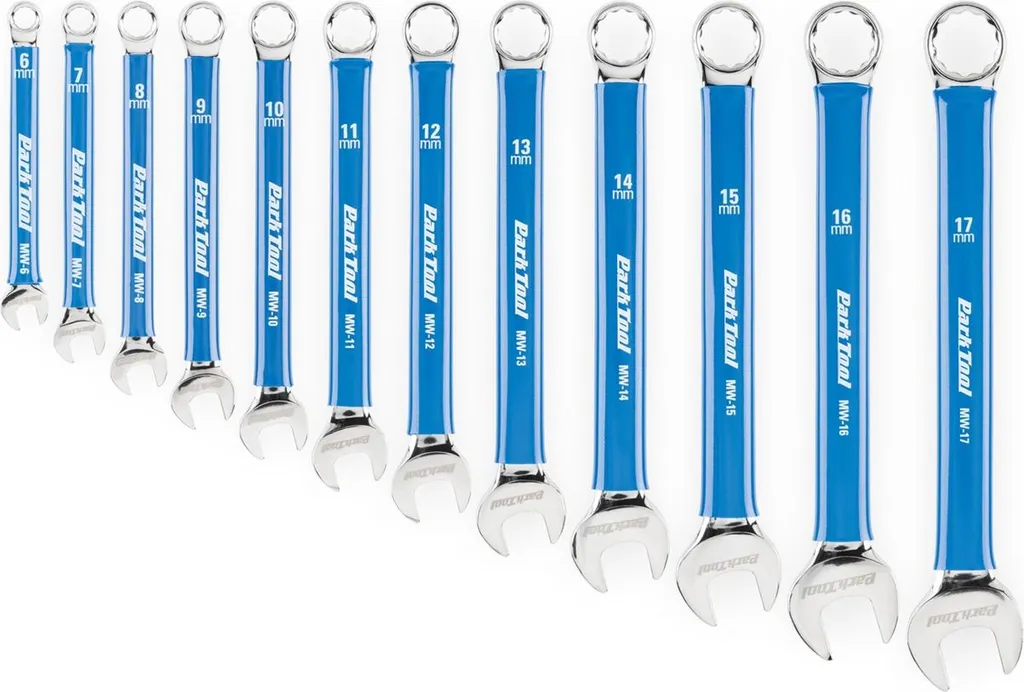 Lot de 12 clés plates et à œillet métriques Park Tool pour vélo bleu