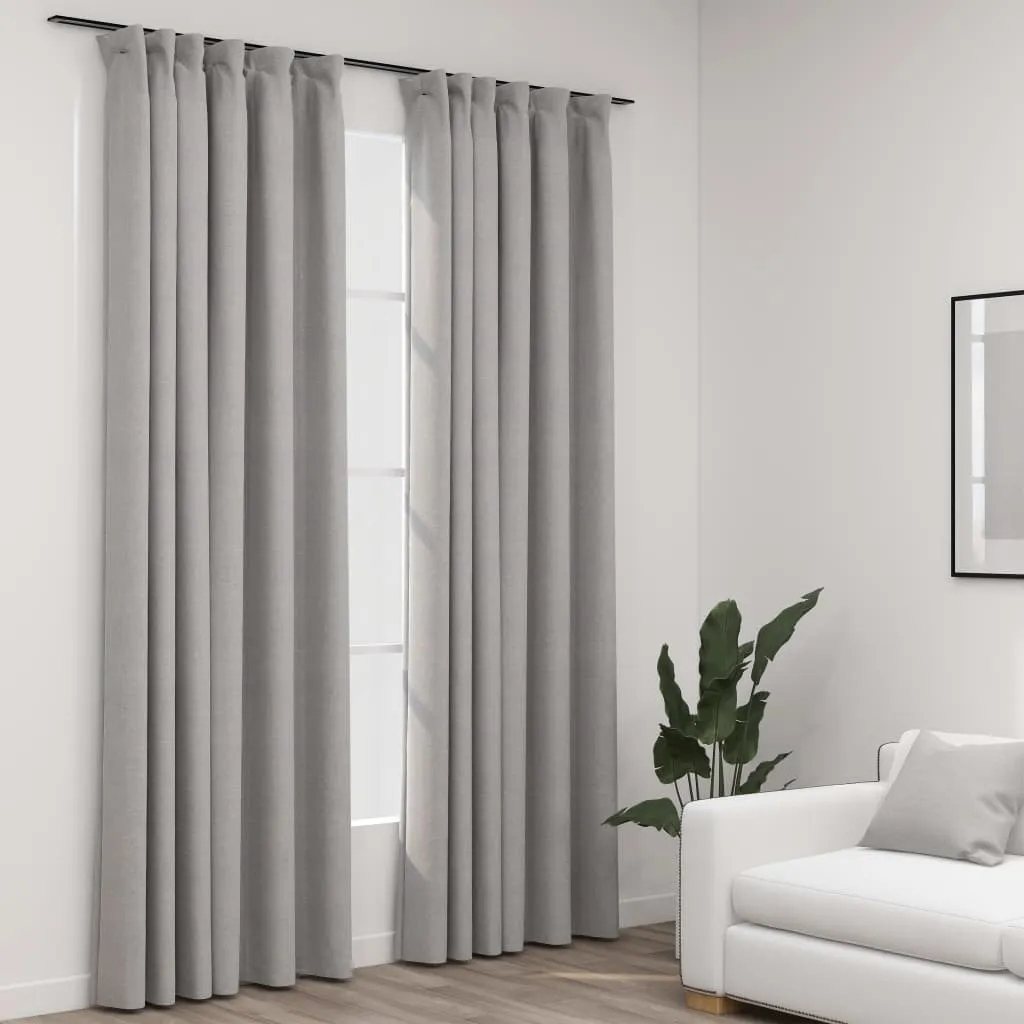 Coppia Tende Blackout Grigio Lino 140x225 con Ganci Metallo Inclusi