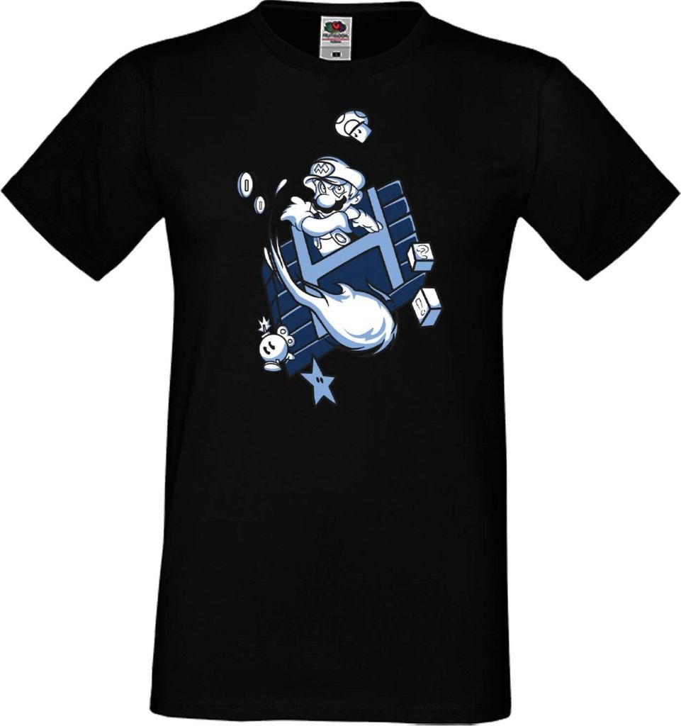Herren T-Shirt Japan Manga Animation Comics Game Mario Fun Fire ball Var-006 Game Mario Fun Fireball, Man XL / Schwarz