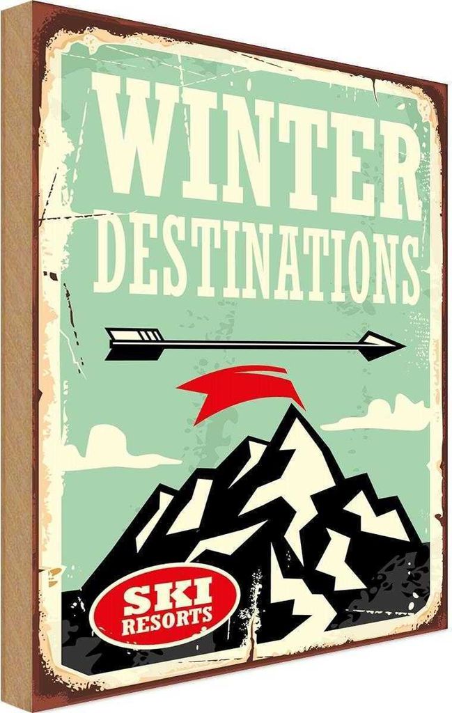 vianmo Holzschild 18x12 cm Ski winter destinations Dekoration