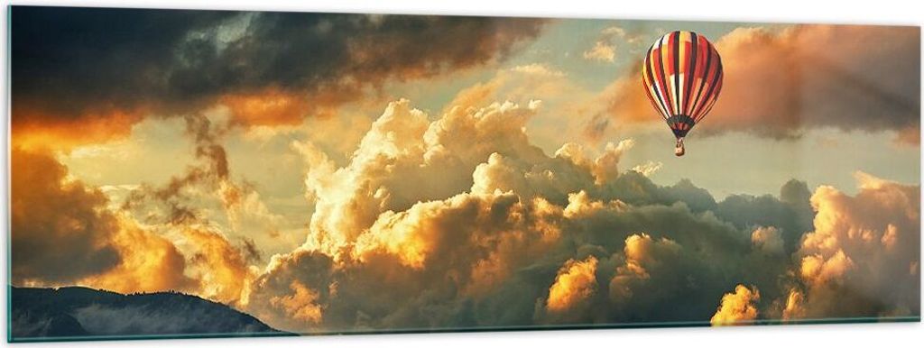 Bilder auf glas - Wolken Ballon Flug - 160x50cm - Glasbilder - Wandbilder - Kunstdruck - zum Aufhängen bereit - Wanddekoration aus Glas - Glas Bil...