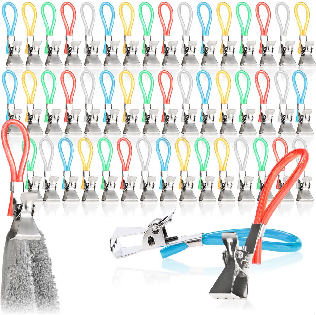 com-four 50x Handtuchhalter-Clips aus Kunststoff und verchromten Metall - bunte Klemmen für Handtücher, Waschlappen, Badeschwämme - Schlaufenh...