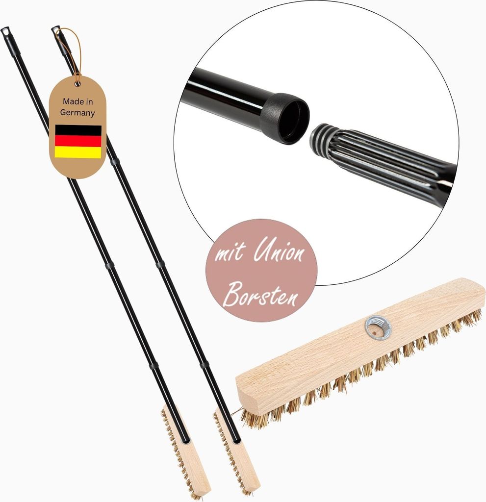 Novaliv 2x Wischer aus stabilem Holz mit Kunststoff Borsten mit Gewinde und Schraub- Steckstiel vierteilig Union Boden Bürste Für Reinigung Balko...