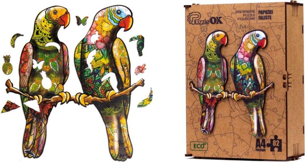 Puzzle drewniane PuzzleOK 82 elementy - Papużki A4