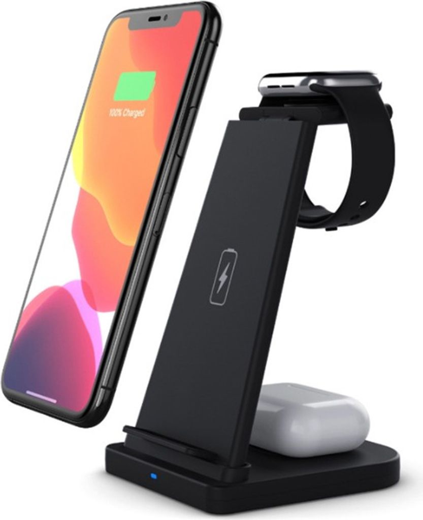 3-in-1 Wireless Ladegerät Stand Pd / Qc3.0 Schnelllade Dock Station Kompatibel für iPhone iWatch Airpods Black B-12
