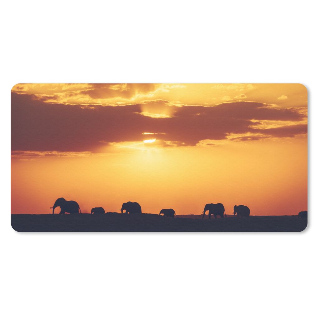 MuchoWow Schreibtischunterlage Elefanten - Horizont - Sonnenuntergang - Tiere 80x40 cm - XXL Mauspad - Gaming Mauspad