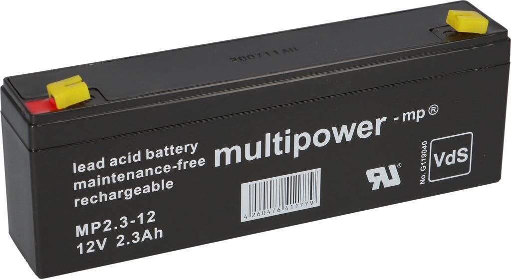 Multipower Blei-Akku MP2,3-12 Pb 12V 2,3Ah VdS G107033, Faston 4,8