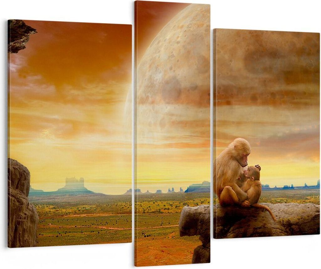 Bild auf Leinwand - Leinwandbild - Affen Mutter Natur Berg - 95x80cm - Wand Bild - Wanddeko - Leinwanddruck - Bilder - Kunstdruck - Wanddekoration ...