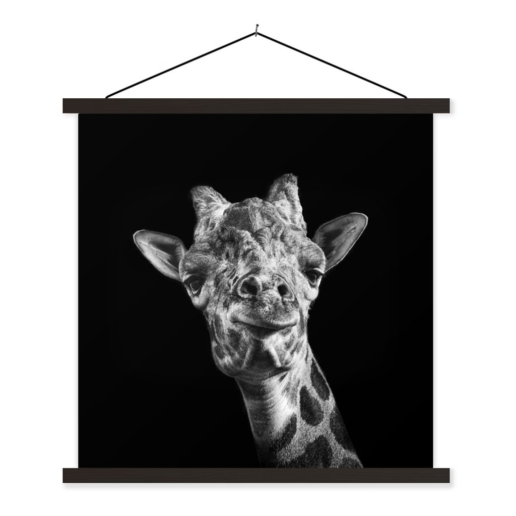 MuchoWow Textilposter Giraffe - Tier - Schwarz - Weiß 40x40 cm mit schwarzem Rahmen - Fotos