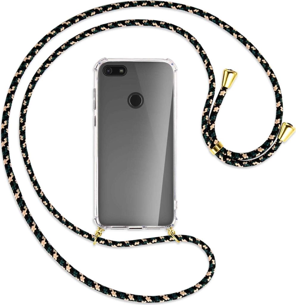 Handykette Backcover-Schutzhülle mit Band (Metall goldfarben) für Motorola Moto E6 Play - camouflage