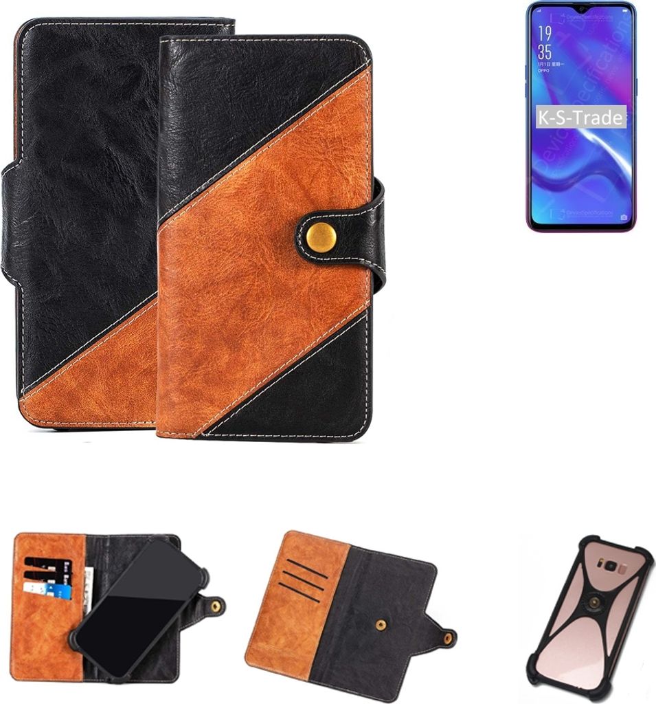 K-S-Trade Handyhülle Schutzhülle Bookstyle Case Wallet-Case kompatibel mit Oppo AX7 Pro Handy Cover Bumper Klapphülle schwarz hellbraun 1x