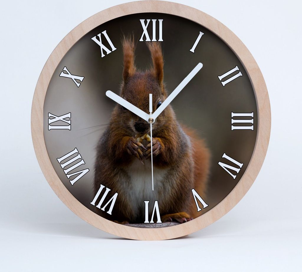 Holzuhr 20fi cm wanduhr - weiße Spitzen - Eichhörnchen