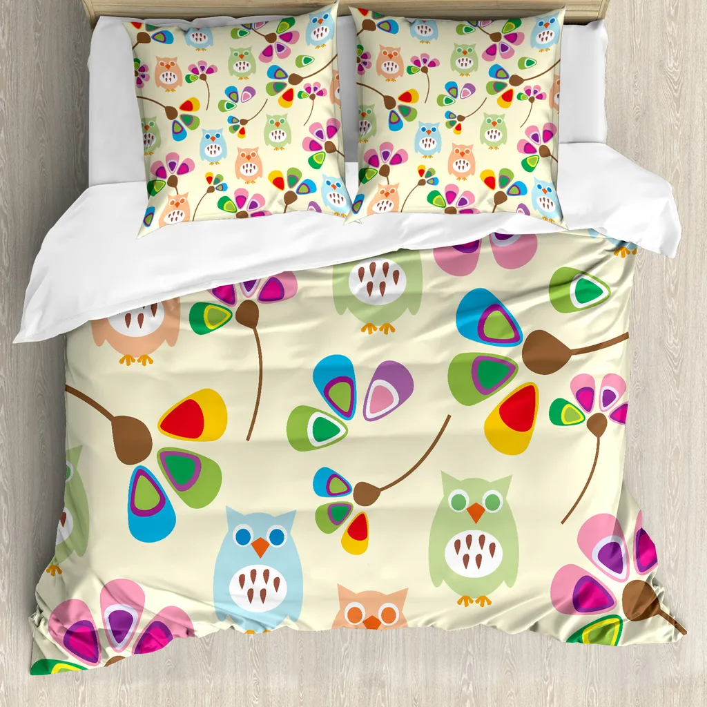 Copripiumino Fantasia Gufi e Fiori ABAKUHAUS per Bambini 200x200