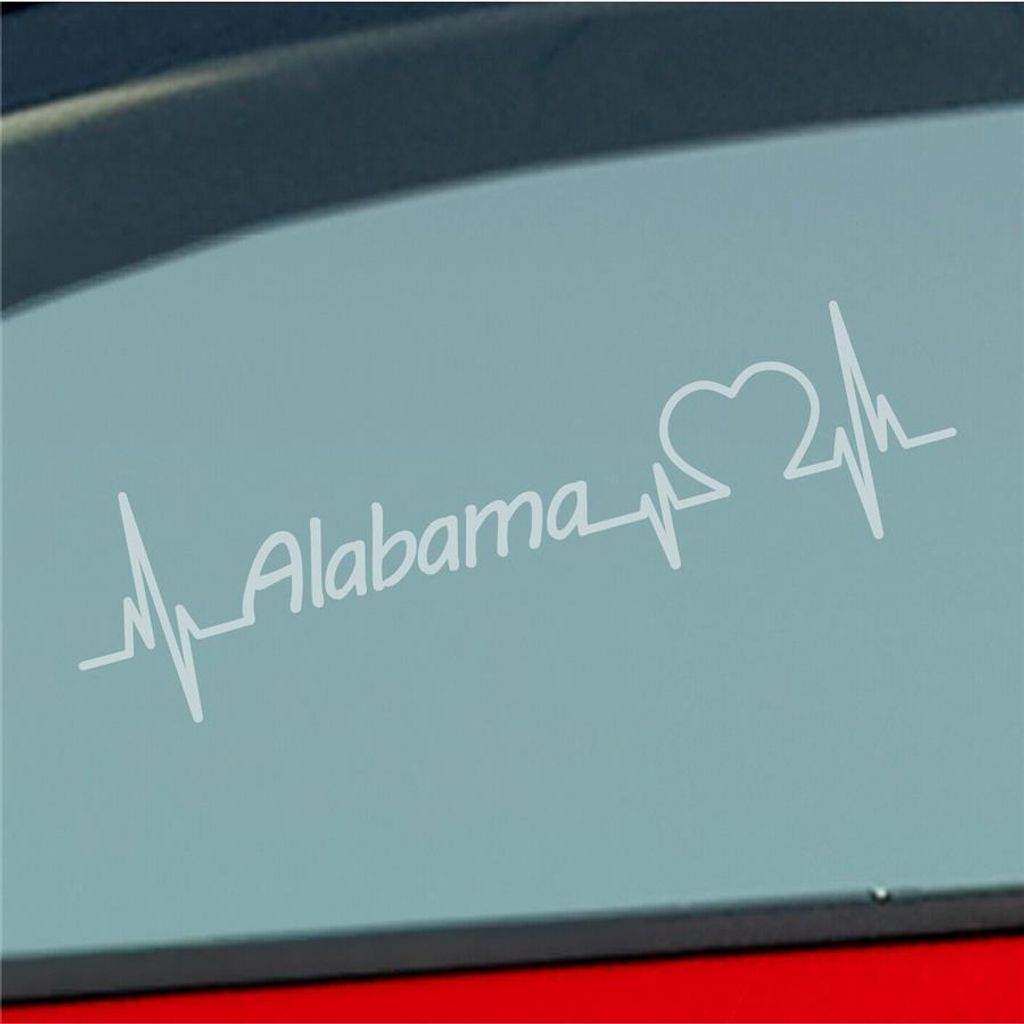 Auto Aufkleber Alabama Herz Herzschlag 19x5 cm Milchglas Sticker Heckscheibenaufkleber