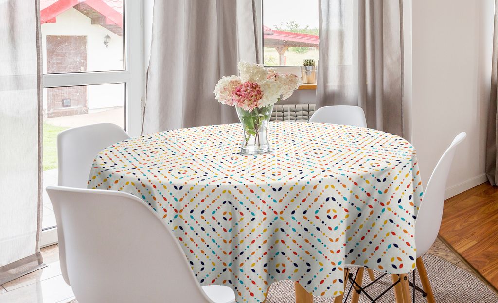 ABAKUHAUS Abstrakt Runde Tischdecke, Bunte Spots Partikel, Kreis Tischdecke Abdeckung für Esszimmer Küche Dekoration, 150 cm, Mehrfarbig