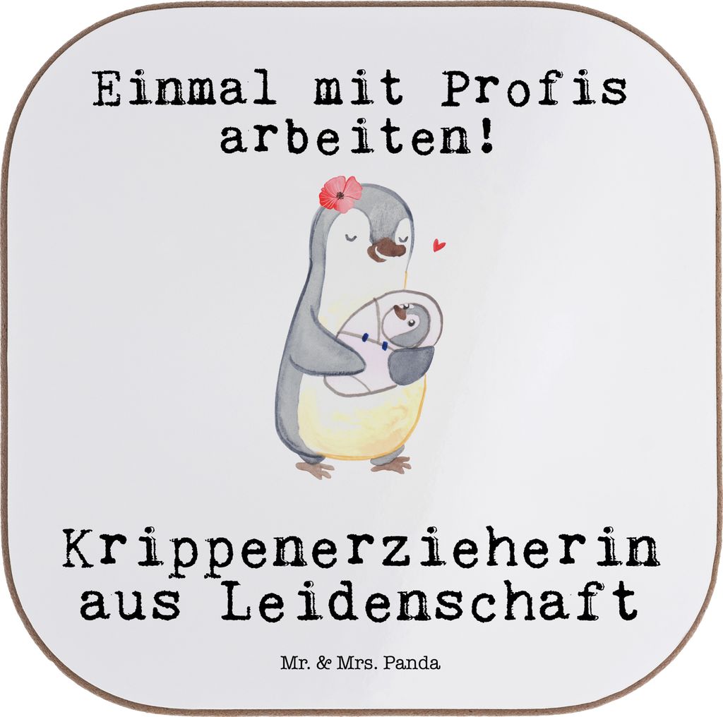 Mr. & Mrs. Panda Quadratischer Untersetzer Krippenerzieherin Leidenschaft - Weiß - Geschenk, Tassen, für Gläser, Kindertagesstätte, Witzig, Tis...