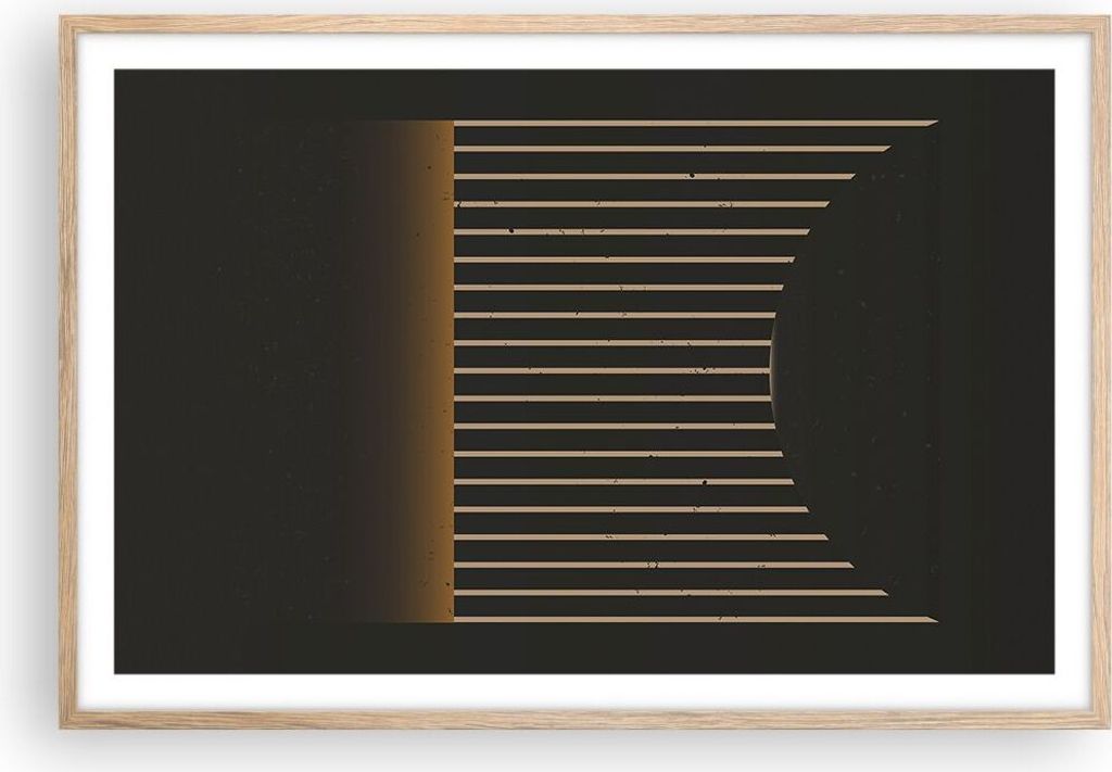 Gerahmtes Poster - Rahmen in heller Eiche - Modern Schwarz Gelb - 91,5x61 cm - Wand Bild - Wanddeko - Wandbilder - Kunstposter - Wandposter - Bilde...